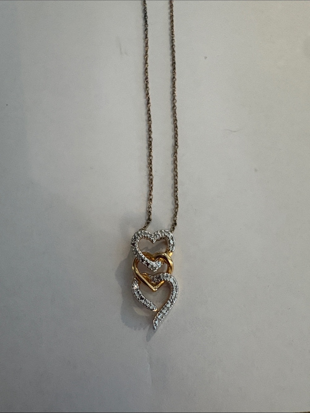 Gold and Silver Heart Pendant Necklace - Two-Tone Sparkle